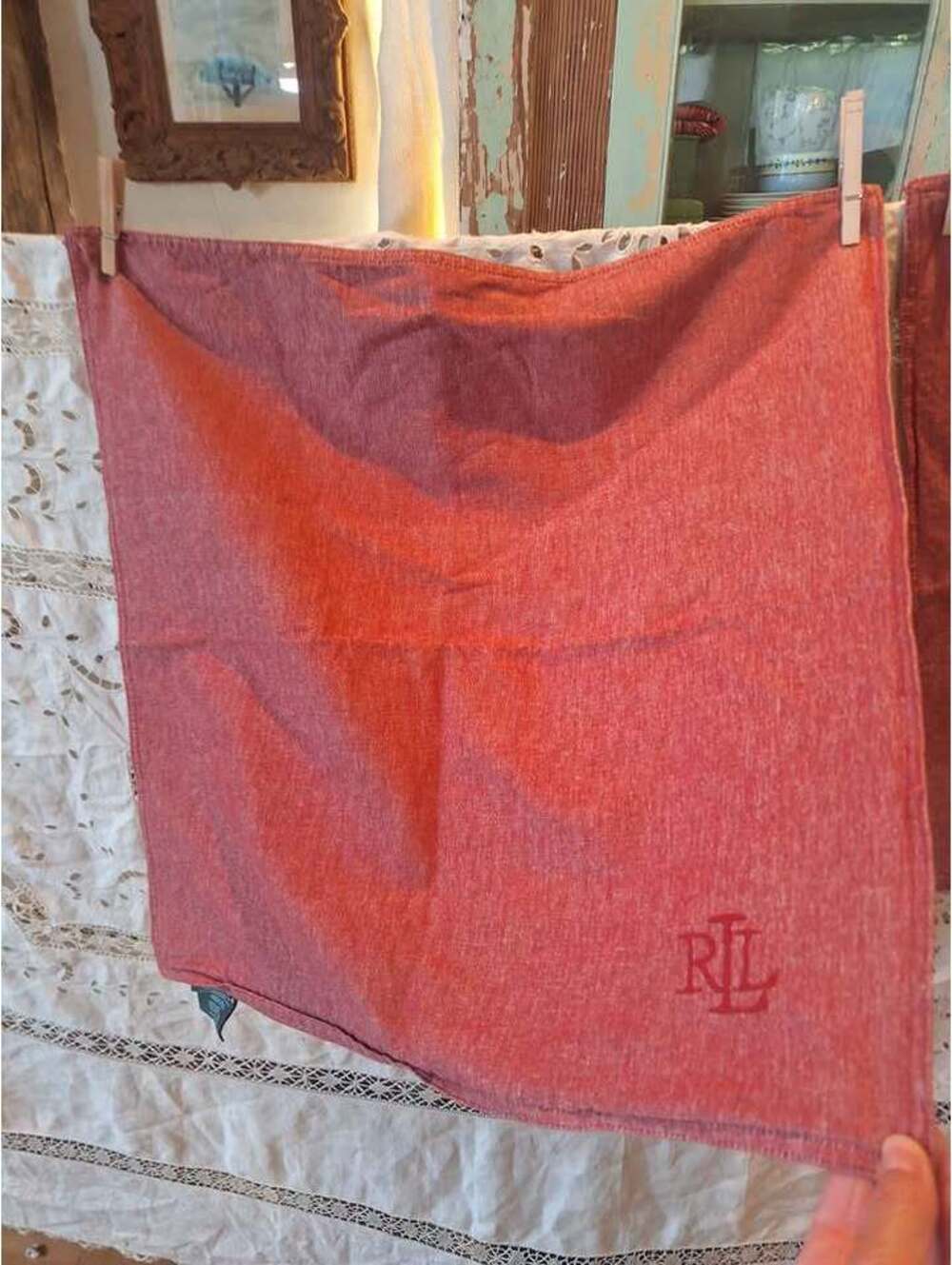 Ralph Lauren pillow shams, 100% cotton, pale red. Two!! Like new! 22" x 22".